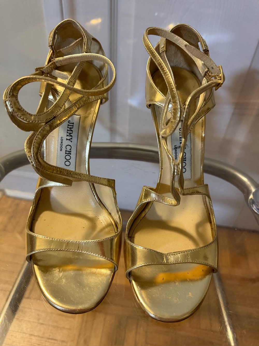 Jimmy Choo Metallic Gold Strappy High Heels